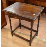 An early 20th century oak pot cupboard, a reproduction small oak dropleaf table and an early 20th