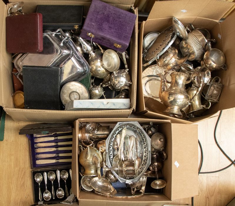 A large collection of silver plated items to include; tureens, tea pot, jugs, bowls, dishes