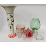 A collection of glass wares, i.e. cut glass dishes, coloured glass etc.