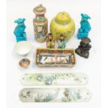 A collection of Chinese items to include: a famille rose vase; early 20th century Chinese dogs;