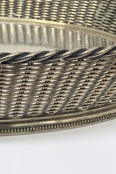 A French late 19th century / early 20th century silver plated basket weave style galleried tray by - Image 3 of 9