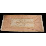 An Indian threaded and beaded beige coloured wall hanging. Dimensions: Approx. 248cm long x 111cm