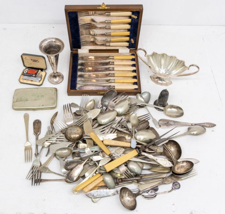 A collection of EPNS, EP, Plated various flatware together with cigarette case, sugar bowl etc ( 1