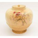 A Royal Worcester rose jar with cover, dated 1894 with printed and painted with flowers on a