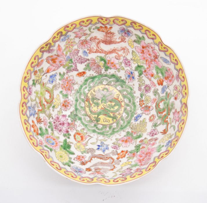 A boxed Famille Jaune eggshell porcelain Chinese bowl with 5-claw dragon, Republic era, seal mark to - Image 7 of 8