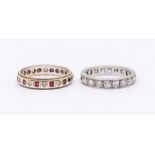 A diamond and platinum full eternity ring, comprising grain set old cut diamond, each diamond approx