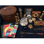 A collector's lot, to include: miner's lamp (Eccles), a bell, a Smith's clock, hatbox with bowler