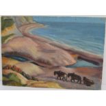 After D. Grant (British 1885-1978) oil on board, coastal scene one side signed D Grant 46 l l, other