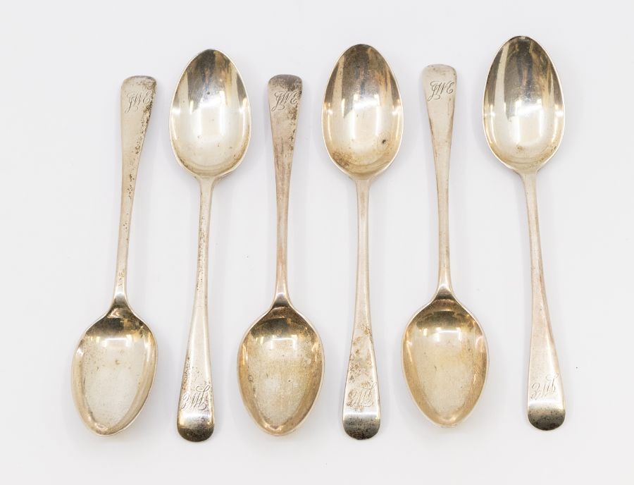 Three Sheffield silver teaspoons, all initialled to terminals and hallmarked by James Dixon and