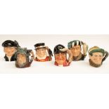 A small collection of Royal Doulton character jugs to include; The Yeoman of the Guard, Rip Van