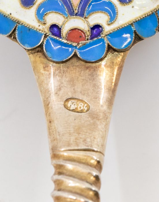 A mid to late 20th Century Russian 84 standard silver and cloisonné enamel large spoon, the - Image 4 of 4