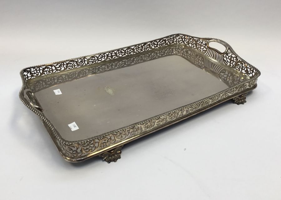 Two late 19th century / early 20th century electroplated galleried trays. To include: one - Image 2 of 7