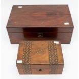 A 19th century mahogany writing box, together with a 19th century inlaid box