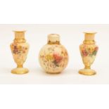 A Royal Worcester globular pot-pourri with cover, painted with flowers on blush ivory ground,