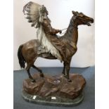 After Carl Kauba (Austrian/American 1865-1922) Mounted Indian Chief cold painted bronze, on oval