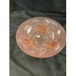 2 pieces of coloured art glass. Orrafors Swedeish blue bowl diameter 13 cms plus Rose, rose bowl,