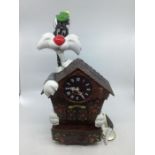 Novelty Clocks; to include a tweety and Sylvester TALKING ANIMATED COOKOO CLOCK TOGETHER WITH  2