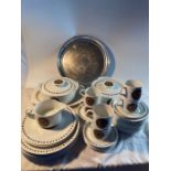 Meakin Studio part set, 13 side plates, 2 tureens - 1 damaged, 6 cups and saucers, 7 large plates,