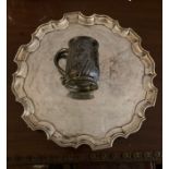 Solid Silver engraved footed tray and small tankard approx 42 OZT - 1.26kg