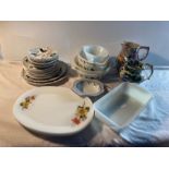 Retro part set Ridgeway Homemaker , 2 larger plates,10 side plates, 1 bowl, 5 saucers, Lustre Jug, 7