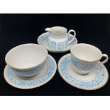 Large selection of Royal Doulton Hampton Court: 16 cups, saucers,side plates and bowls 2 milk