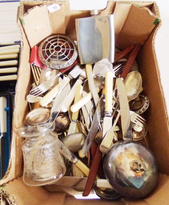 A plated lot to include 8 small boxed knife fork and spoon sets, and a box full of loose cutlery and - Image 3 of 3