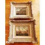 Pair of unsigned oil on board sailing ships , 10cm x 13cm across. (2)