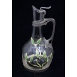 An Art Nouveau style Smith of Aberdeen stylised pewter mounted clear dimpled glass claret jug with