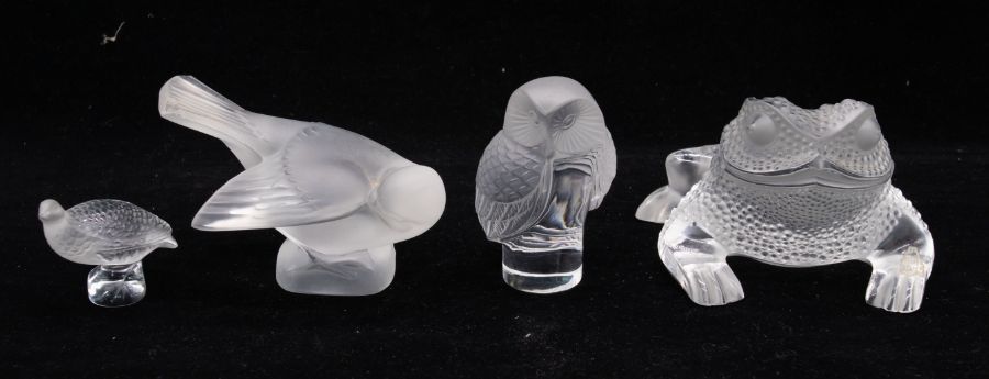 Lalique: A collection of late 20th Century Lalique frosted moulded glass figures to include; an Owl,