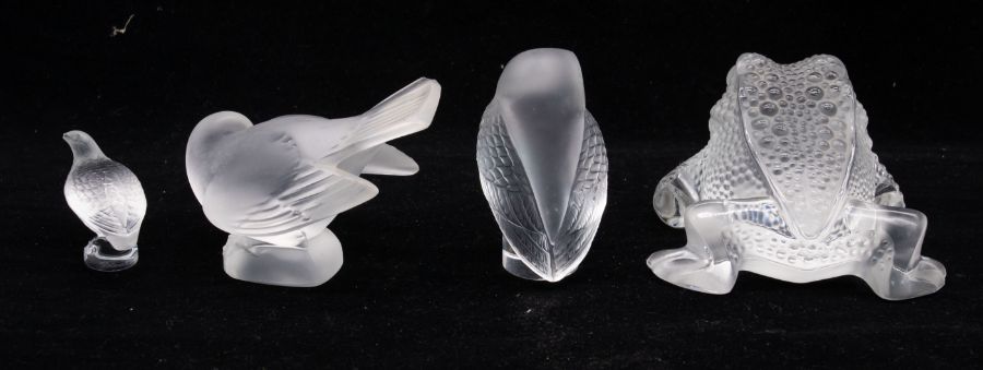 Lalique: A collection of late 20th Century Lalique frosted moulded glass figures to include; an Owl, - Image 2 of 2