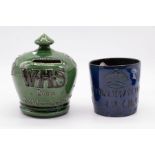 A C H Brannam pottery money box , made for W.H.S, born September 1st 1905 , believed first name to