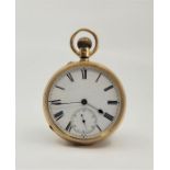 An Edward VII 18ct. gold open faced pocket watch, crown wind, having white enamel Roman numeral dial