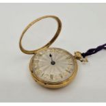A William IV 18ct. gold pocket watch, key wind, having engine turned silvered dial with applied