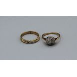 Two 9ct gold and diamond dress rings. Total gross weight approximately 3.8gm. A cluster of size M,