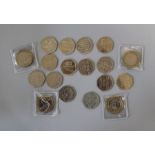 Fourteen x 50p coins, various dates plus four two pound coins including 2016 Britannia reverse