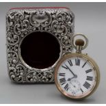 An Edwardian white metal cased ' Goliath' pocket watch, crown wind, with 5.5cm Roman and