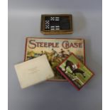 A mid 20th century Steeplechase board game, a Derby Day card game, set of dominoes and a boxed