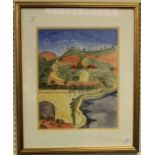 Hilda Jillard ( British 1899-1975) A Mediterranean landscape. Watercolour over pencil, signed