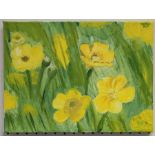 Timothy Onishi (20th century English School) ' Buttercups' . Acrylic on canvas. Titled, signed and