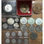 Collection of American Silver and Silver Clad Coins and Medallic issues including 1964 Mint set,