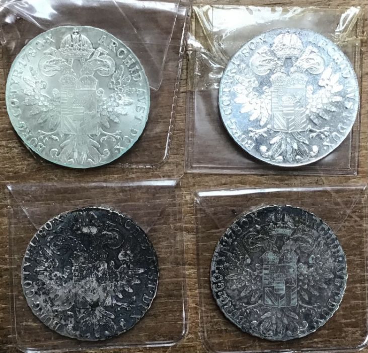 Four Austrian Maria Theresia Silver trade Coins all S.F strikes. - Image 2 of 2