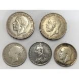 British Pre 20 & Pre 47 Milled Silver Coins, includes 1874, 1891 & 1916 Halfcrown and two 1935