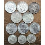 Collection of American Dollars & Half Dollars, includes 4 1922 and one 1924 Peace Dollars, 3 x