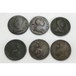 British Milled Copper Half-Penny Coins, includes 1742, 1771, 1772, 1807, 1826 and 1855.