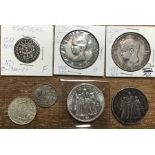 World Silver Coins, including 1888 & 1897 Five Pesetas, Portugal undated 120 Reis (1750-77),
