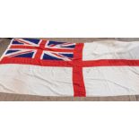 A Royal Navy battle flag ensign, panel stitched St George's Cross with Union Jack to top left, circa