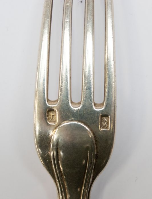 A George III silver table fork, the reverse engraved with the crest of Prince Regent, later George - Image 4 of 4