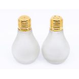 A pair of Queen Elizabeth II silver gilt novelty salt and pepper shakers, in the form of lightbulbs,