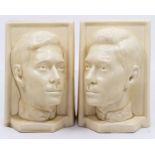 A rare pair of Beswick creamware bookends by Felix Weiss, depicting George VI, impressed marks for