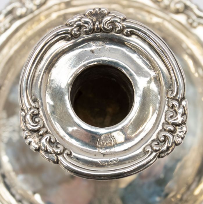 A George III silver chamberstick, the detachable sconce with foliate scrolls, above a waisted and - Image 5 of 9